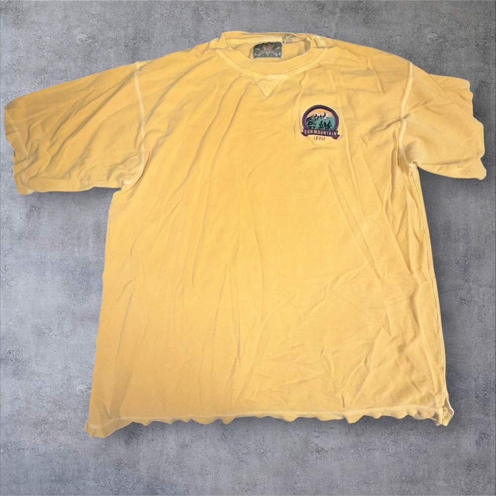 Cheyenne River Mens XL Yellow Combed Cotton Sun Mountain Lodge Patch Shirt